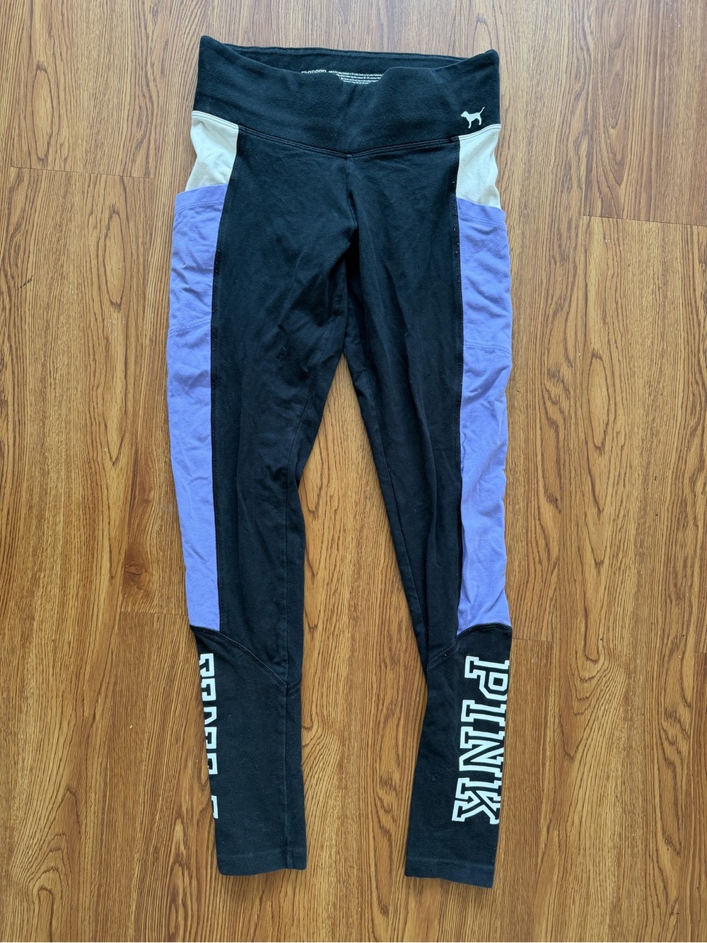 PINK Victoria's Secret Black, Lavender & Cream Colorblock Leggings